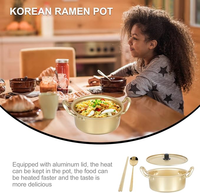 DOITOOL Korean Noodle Pot, Korean Ramen Cooking Pot with Lid Spoon and Chopsticks, Korean Ramen Noodle Pot for Cooking, Soup, Pasta, Stew and More