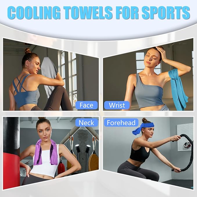 PAWPRO 4 Packs Cooling Towels for Neck and Face, Soft Breathable Gym Towels with Waterproof Bag & Carabiner, Multi-Colored Sweat Towels for Gym, Running, Yoga (Light Blue/Royal Blue/Purple/Grey)
