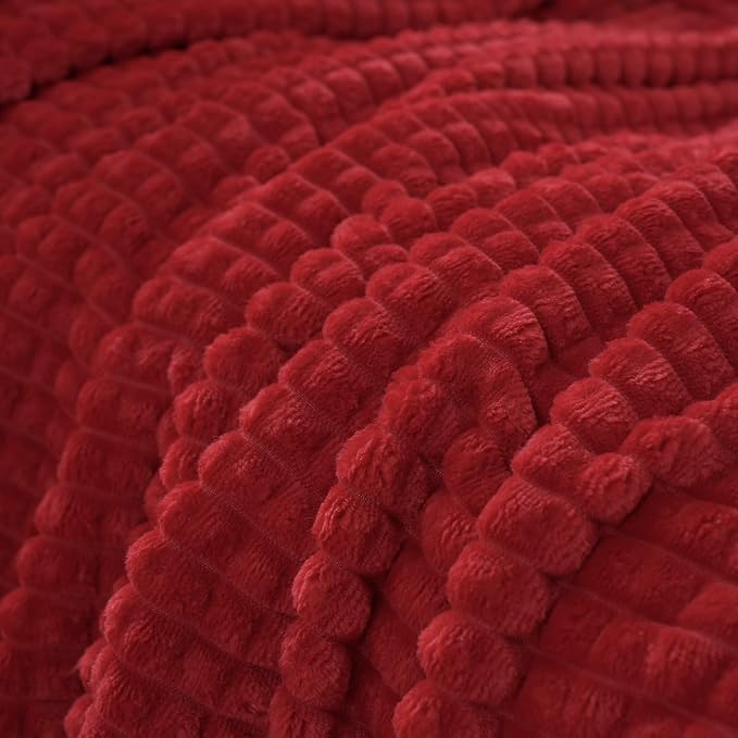 Puncuntex Fleece Throw Blanket Red 60"×80" with Square Grid Design | Super Soft Plush Cozy Flannel Throw Blanket Luxury for Couch Sofa Chair