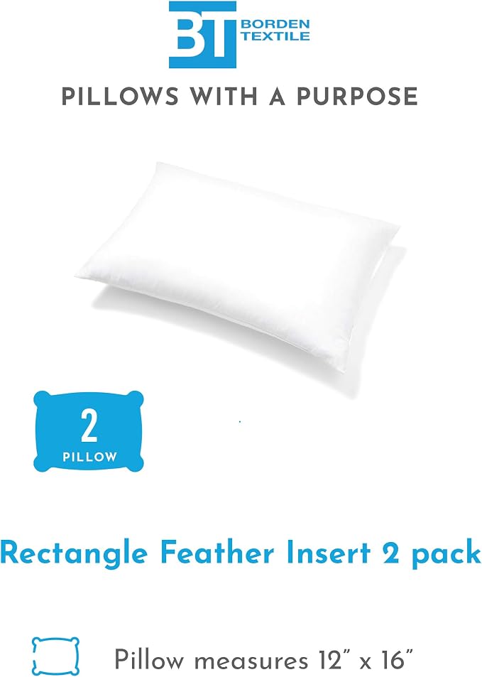 Pillow Inserts - Pack of 2-12" x 16" Rectangular Decorative Throw or Sham for Couch - Bed - Sofa