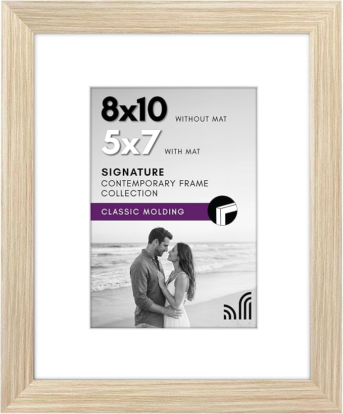 Americanflat 8x10 Picture Frame - Matted to 5x7 - Natural Oak | Engineered Wood construction, Shatter-resistant glass, wall or tabletop display with included easel