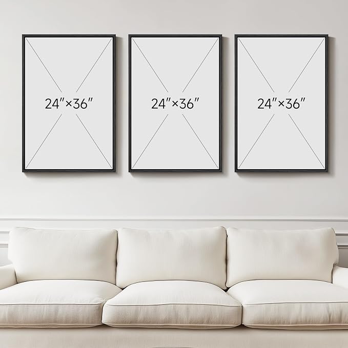 Large Framed Neutral Abstract Wall Art for Living Room, 3 Piece Modern Canvas Prints Paintings Artwork for Walls, Minimalist Beige Abstract Horizon Pictures for Hallway, Office Wall Decor 24x36 In