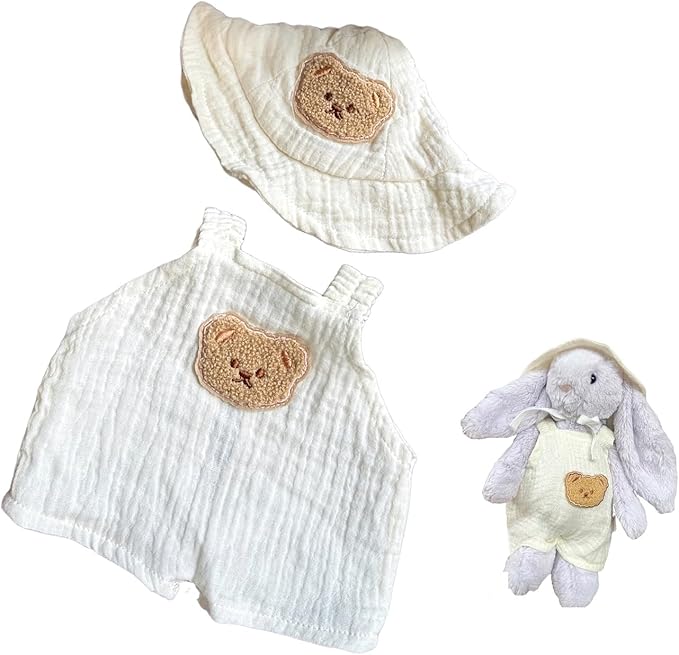 9-12"/30cm Teddy Bear Outfit: 2-Piece (Romper + Bonnet) Doll Clothes for Medium Bashful Bunny Bartholomew Bear（NO Doll）