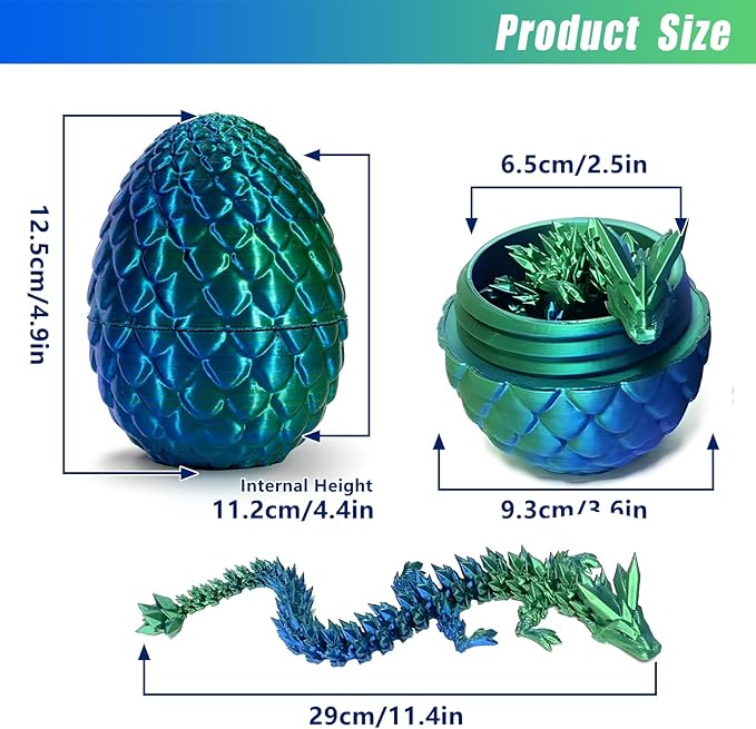 Pigmiss 3D Printed Dragon Egg Crystal Fidget Toy - Full Articulated Mystery Egg with Dragon Inside - Home Office Desk Decor Gifts (Laser Green)