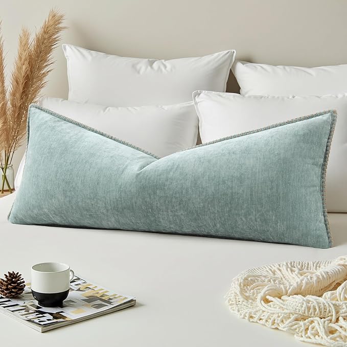 decorUhome Soft Chenille Throw Pillow Covers 14x36 Pack of 1 Aqua Haze | Fall Textured Decorative Throw Pillow Cases Stitched Edge Modern Farmhouse Luxury Boho Velvet for Couch Sofa Bed Home Decor