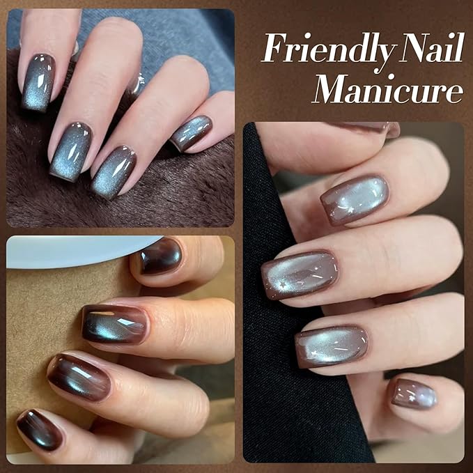 BORN PRETTY Cat Magnetic Eye Gel Nail Polish, Mint Chocolate Blue Glitter Cat Magnetic Gel Nail Polish Magnetic Nail Polish for Nail Art Manicure Salon DIY at Home 15ML
