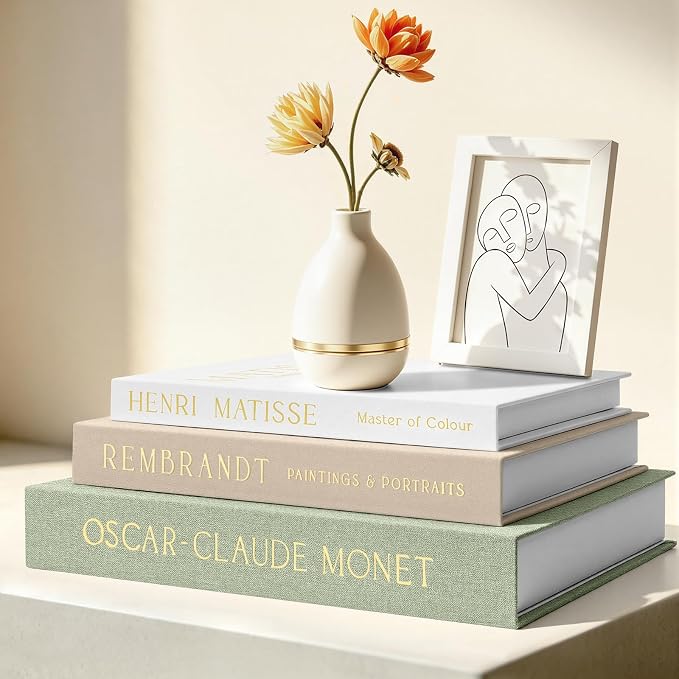 Decorative Books for Home Decor- 3Pcs Linen Decorative Boxes for Aesthetic Room Decoration, Modern Fake Book Storage Boxes for Coffee Table, Bookshelf or Mantle Decor, Sage
