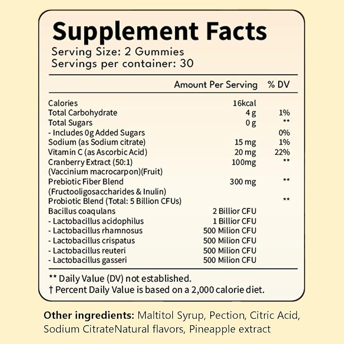 Pineapple Gummies for Women pH, Premium Feminine pH Balance Gummy, Vaginal Probiotics, Immune Support, Vegan, Gluten-Free, 60 Gummies 30 Servings