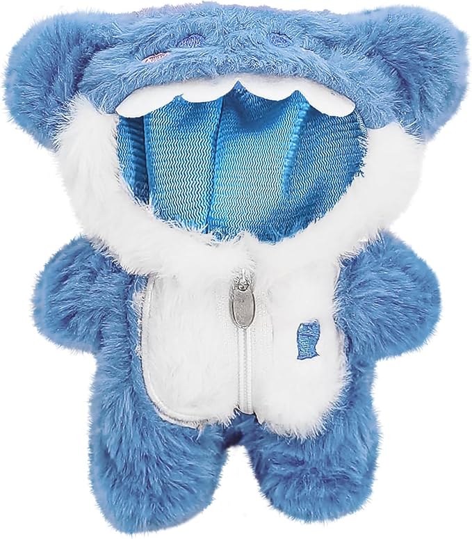 Clothes for 17cm Dolls, Cute Dinosaur Shark Bunny Outfit, Soft Accessories Set, Zip-Up Style (No Doll) Blue Shark