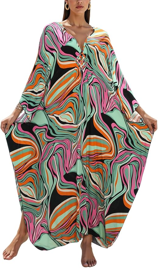 Mumu Dresses for Women Plus Size, Bohemian Kaftan Beach Cover Up Long Maxi Nightgown Soft Loungewear