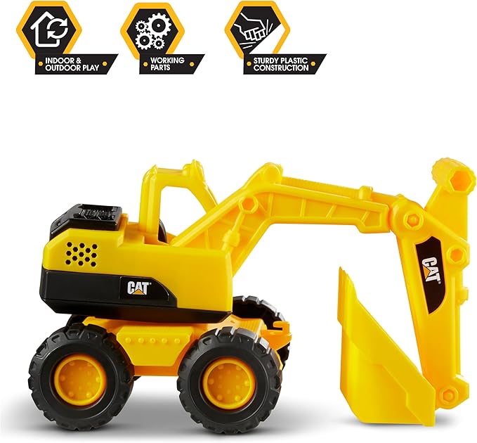 Cat Construction Fleet 10” Excavator Toy – Heavy‑Duty Plastic, Working Boom & Bucket, Free‑Rolling Wheels, Indoor/Outdoor Sandbox Vehicle for Toddlers & Kids Ages 2 +
