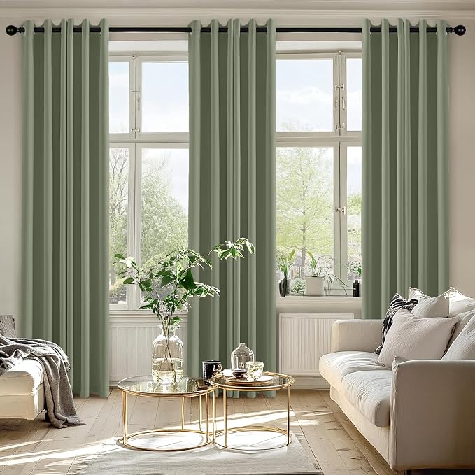 MIULEE Blackout Curtains for Bedroom 2 Panels 40 x 84 Inch Long Sage | Thermal Insulated, Living Room Darkening Grommet Drapes, Noise Reducing, Light Blocking Window Treatments