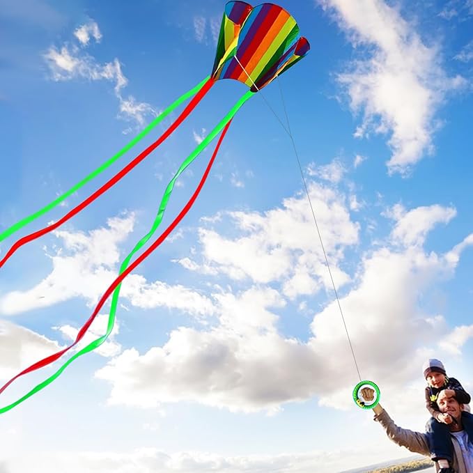 HENGDA KITE for Kids&Adults Rainbow Parafoil Kite with Long Tail,with 700 Feet Kite Reel String, Easy to Fly, Suitable for Children to Play, do not Need to Assemble，Perfect for Beach Fun