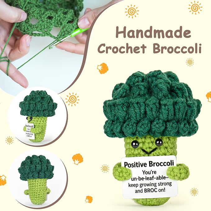 Emotional Support Crochet, Positive Crochet Broccoli, Encouragement Gifts for Women Men Birthday Christmas Self Care Friends Coworkers Relaxation Gift Desk Home Fall Decor Inspirational Support