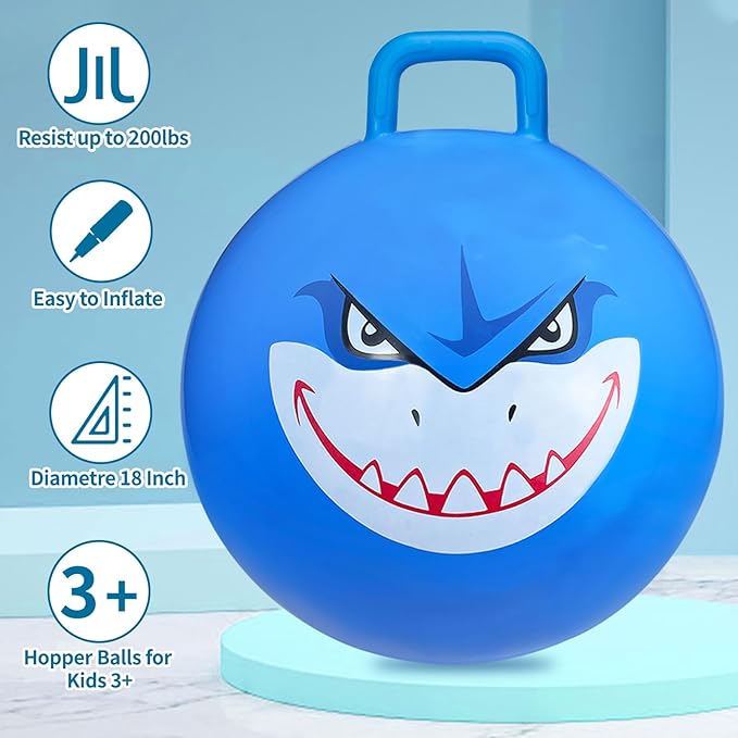 Bounce Balls with Handles for Kids, 3 Pack Hopper Ball for Kids 3-6, Hippity Hop Balls 18 Inch with Air Pump, Jumping Bouncing Ball Ride On Toys for Sports Games Balance Exercise Indoor Outdoor Fun