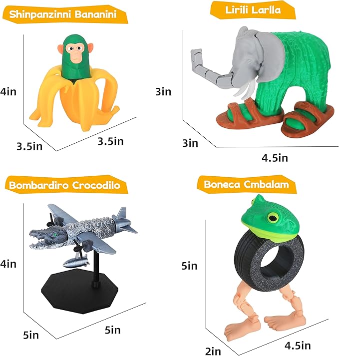 Italian Brainrot Toys,Brainrot Toys,Brainrot Action Figures,Collectible Italian Brainrot Characters,Tralalero Tralala,Tung Tung Tung Sahur,Best Gift for Brainrot Fans & Kids (7Pcs)