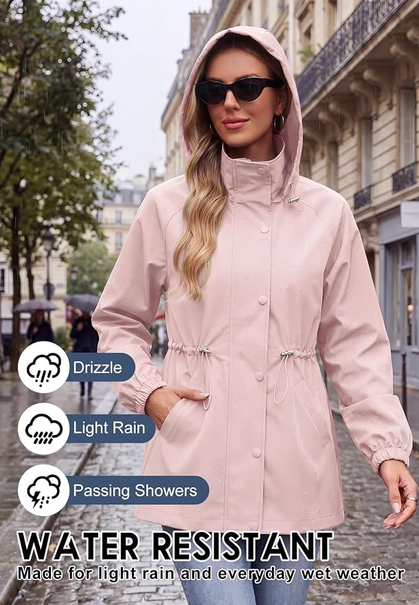 Zando Rain Jacket Women Waterproof - Lightweight Rain Coat with Hood Windbreaker Trench Raincoat for Women 2026 S-2XL