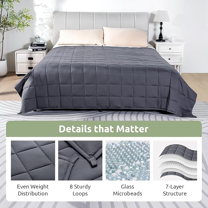 Sivio Weighted Blanket for Adults 100% Cotton, 60"x80" Queen Size 20 lbs, Cooling Summer Heavy Blanket for Sleeping, Breathable Soft Blankets with Premium Glass Beads, Machine Washable, Dark Grey