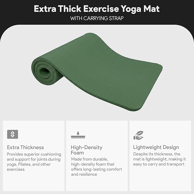 BalanceFrom Yoga Mat, 1-Inch Extra Thick High Density Exercise Mat, Anti-Tear Exercise Yoga Mat with Carrying Strap, Suitable for Various Yoga Exercises, Multiple Colors