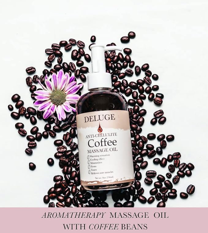 DELUGE Original Massage Oil for Cellulite Treatment, Full Body Spa Relaxation Therapy and Sore Muscles. Targets unwanted Fat Tissue, Helps Firms and Tones Skin 8 Oz