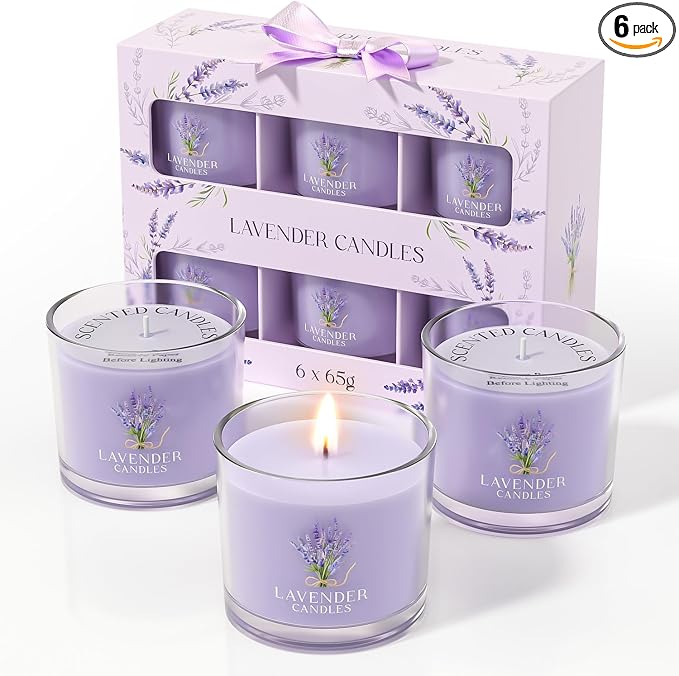 CHILLFLAME Lavender Candle, Scented Candles Gift Set for Stress Relief, 6 Candles for Women and Men, Birthday Candle Gifts for Women, Candles Gifts for Women (Purple, 14 oz)