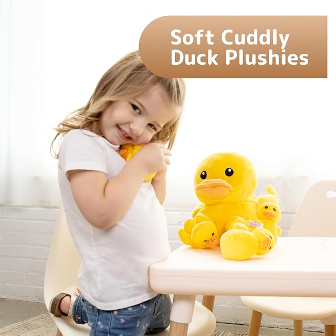 PREXTEX Plush Duck Toys Stuffed Animal with 5 Ducks Baby Stuffed Animals - Big Duck Zippers 5 Little Plush Baby Ducklings - Duck Plush Toys for Kids 3-5 - Duck and Duckling Toy - Gift for Duck Lovers