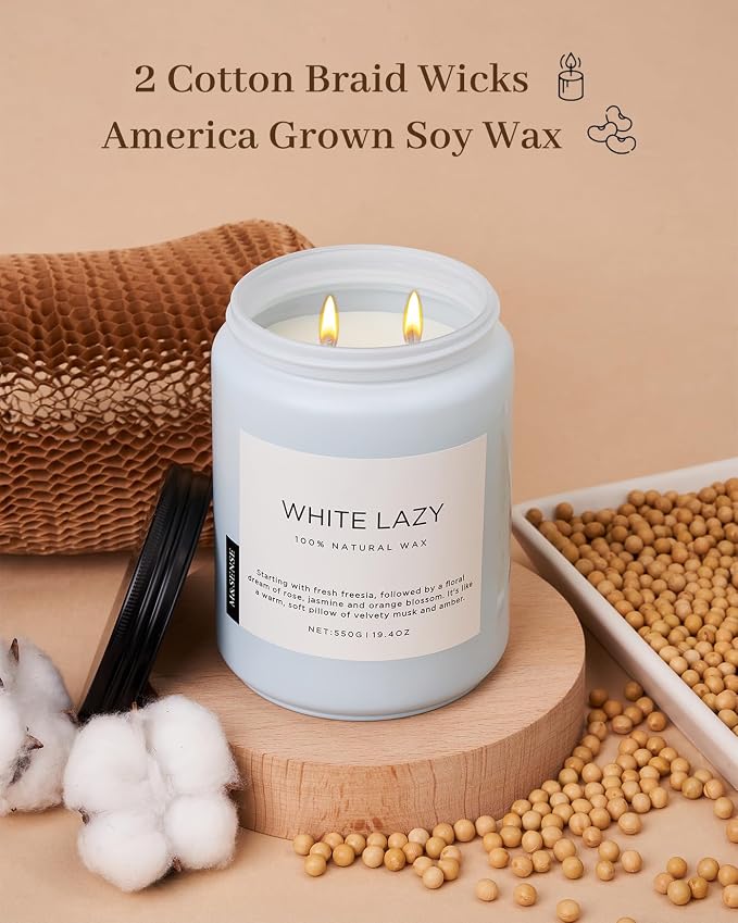 M&SENSE Clean Cotton Scented Candles for Home - 19.4oz Natural Soy Wax, Clean Cotton Blossom Scent, 110 Hours Long Lasting Burn, Non Toxic Candle, Aromatherapy Home Fragrance Gifts for Spa