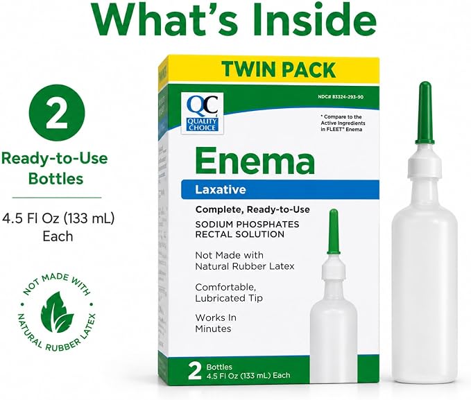 QC, Enema Sodium Phosphates Rectal Solution, Latex Free 2 Bottles