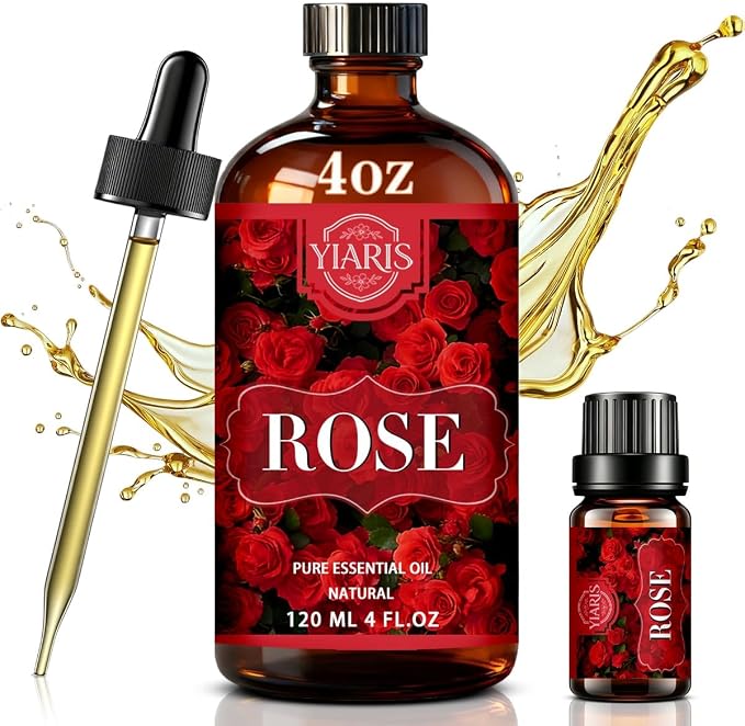 Rose Essential Oil-YIARIS Rose Essential Oil with Glass Dropper-4.33 Fl Oz,Pure and Natural Fragrance Oil for Aroma Diffuser,Home Fragrance,Bath,Spa,Hair Care,Cleaning,Massage,Yoga