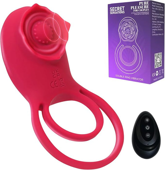 Vibrating Penis Ring with Clitoral Stimulator – Dual Ring Design for Couples, Enhanced Erection Support, Multi-Vibration Modes, Rechargeable Intimacy Toy