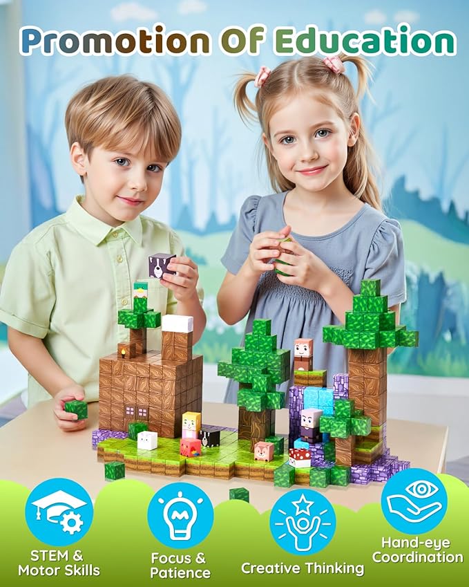 123PCS Magnetic Blocks - Forest Castle Theme Magnetic Blocks Building Toys, Toddler Magnet Toys STEM Building Game Sensory Gift for Kids Ages 3 4 5 6 7 8 9+ Boys Girls Birthday Gifts