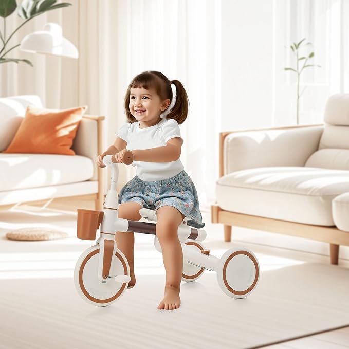Kids Tricycle with Adjustable Pedals, Removable Canopy & Cup Holder Safe, Portable Toddler Bike