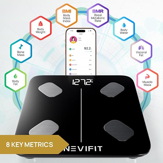 INEVIFIT Smart Body Fat Scale, Highly Accurate Bluetooth Digital Bathroom Body Composition Analyzer, Measures Weight, Body Fat, Water, Muscle, Visceral Fat & Bone Mass for Unlimited Users