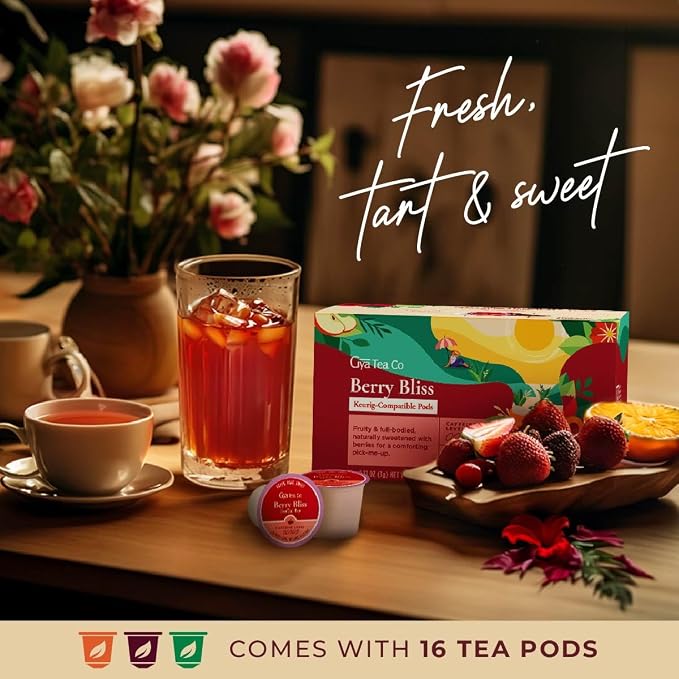 Gya Tea Co Berry Bliss Herbal Tea Pod (16 Count)- Decaf Wellness Tea for Body Comfort & Relaxing