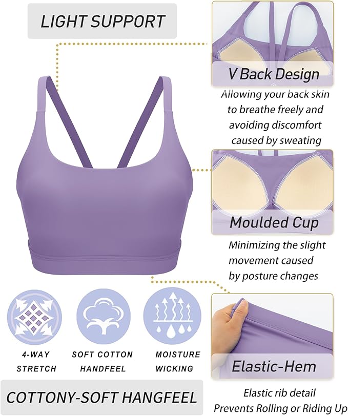 RUNNING GIRL Sports Bras for Women,Light Impact Molded Cup Strap Sports Bra with Sewn in Pads,Best for A-C Cup