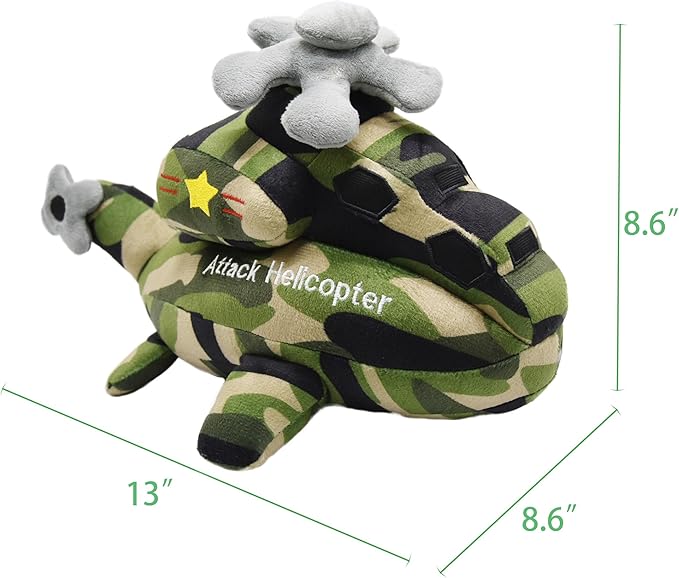 Soft Attack Helicopter Stuffed Gunship Toy Super Cute Plush Chopper Excellent Gifts for Kids or Birthday Party 13 Inches