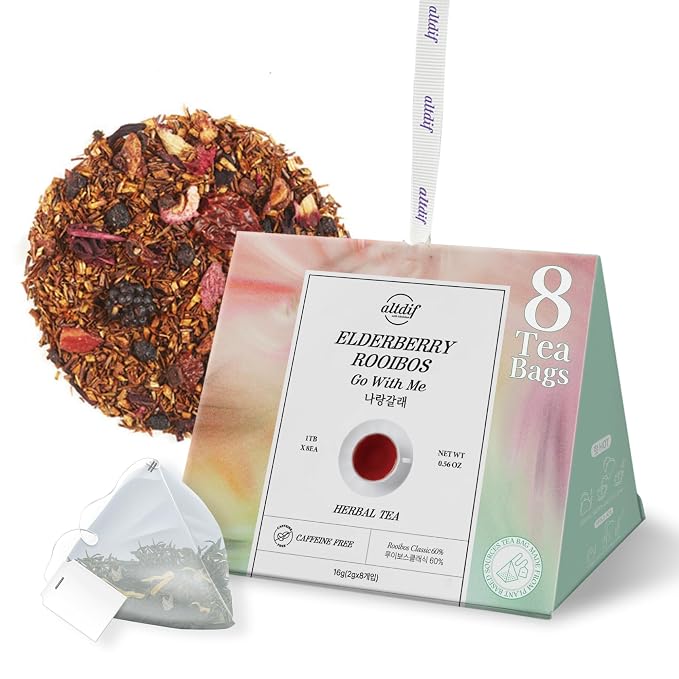 ALTDIF Elderberry Rooibos Go With Me Herbal Tea Bag Set – Tropical Black Tea Blend – Smooth & Fruity Caffeine-Free Flavor – Premium Relaxing Luxury Tea Box - 8 Pyramid Teabags
