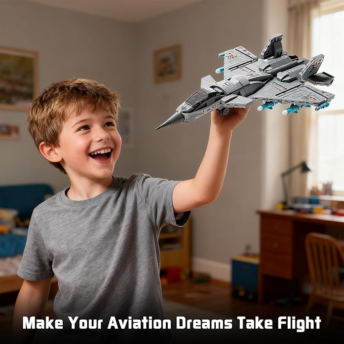 Military Fighter Jet Building Set for Boys Age 8-12,Airplane Aircraft Model Toys with Foldable Wings,Army Plane Kits,STEM Birthday Gifts for Old Kids Adult Teens 6+ 8-14(577PCS)