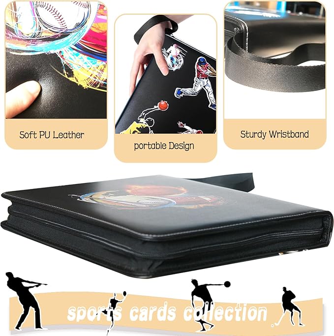 Large-Capacity Sports Card Binder with 4 Pockets and 50 Sleeves Fits 400 Cards, Perfect for Baseball, Football, Basketball, Hockey, Yu-Gi-Oh and MTG Card Games