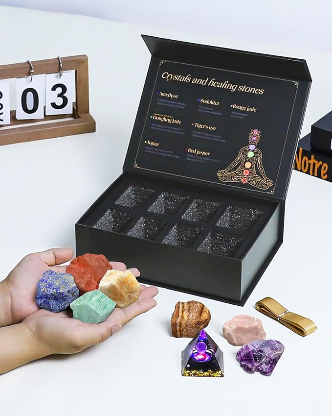 Chakra Stones Set with Crystal Cluster, (2-2.5 inch) Large Crystals and Healing Stones - Real Raw Healing Crystals and Stones Positive Energy for Meditation, Birthday Gifts for Women, Christmas Gifts