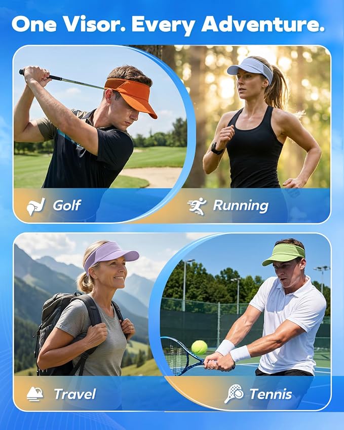 Sport Sun Visor Hat for Women Men - Lightweight Stretchy Polyester Spandex Quick Dry Sweatband Wrinkle Resistant