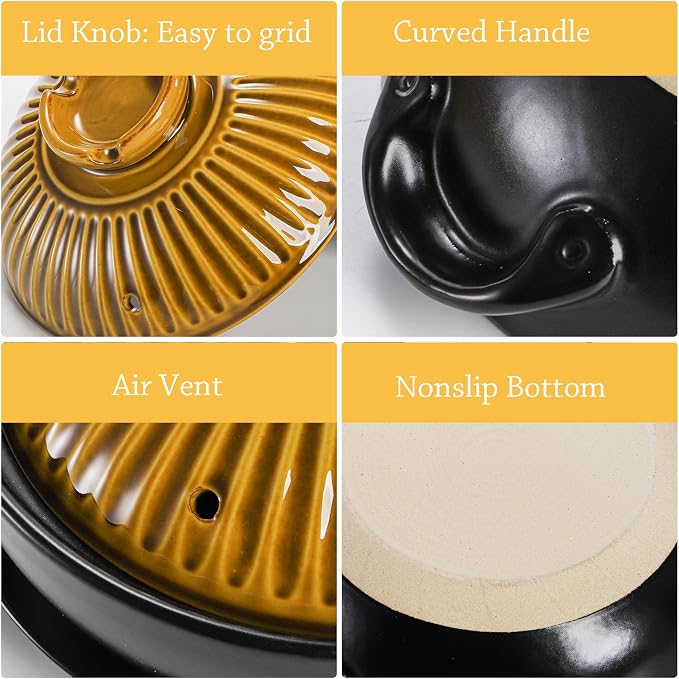 Okllen Large Korean Ceramic Bowl with Lid and Platter, 54 oz Clay Pot for Cooking, Sizzling Hot Pot for Dolsot Bibimbap, Soup, Casserole, Rice, Stew, Noodle