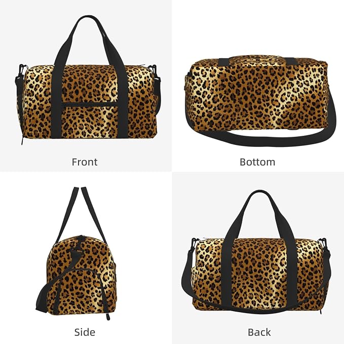 Fiokroo Sports Gym Bag Cheetah Leopard Animal Pattern Travel Duffel Bag For Men Women With Shoe Compartment Water Resistant Gym Bag Carry On Duffel Bag For Weekend Traveling Yoga Gym Sports