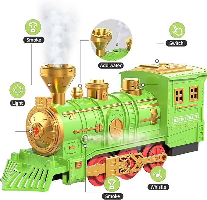 TEMI Large Train Set - Kids Electric Train Toy with 3 Way Smoke Locomotive, Light and Sounds, Cargo Cars and Long Tracks, Gift Train Sets for Boys & Girls 3 4 5 6 7 8+ Years