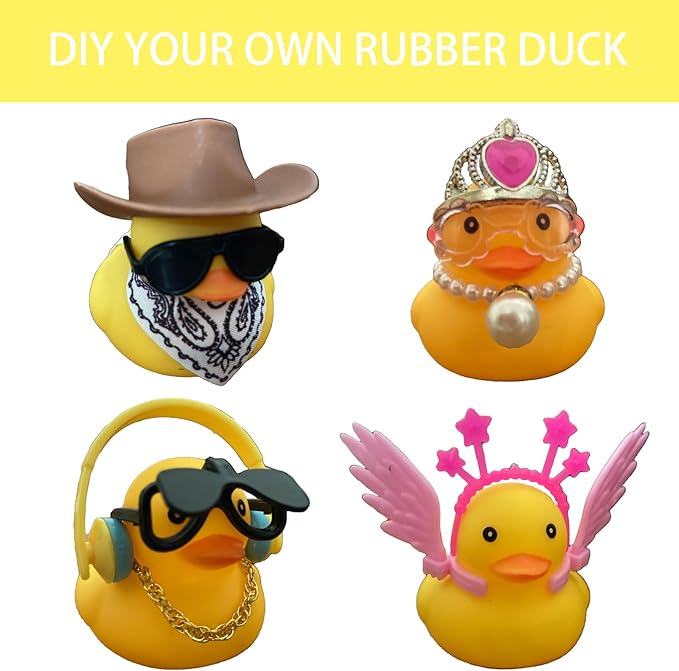 Rubber Duck Accessories 52PCS - Decorations for Rubber Duck - Hats Glasses Earphones Necklaces Wings Crowns DIY Accessories for Rubber Duck (Put On)