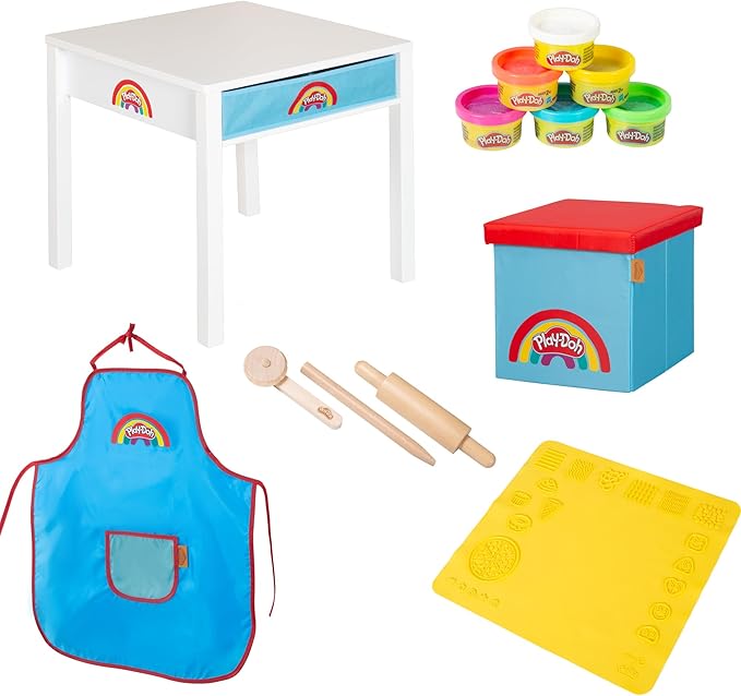 roba Play-Doh Creative Craft Table for Kids - All-in-One Art Station with Storage, Play-Doh Sets, Wooden Tools & 3D Silicone Mat, Ages 3+