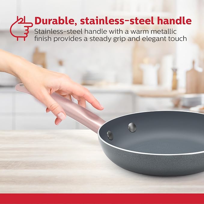 Holstein Housewares 8-IN Ceramic Non-Stick Fry Pan, Stainless Steel Golden Handle. Even Heating, PFAS and PFOA-Free, Sear, Fry, or Sauté. Compatible with Gas, Electric and Induction Cooktops