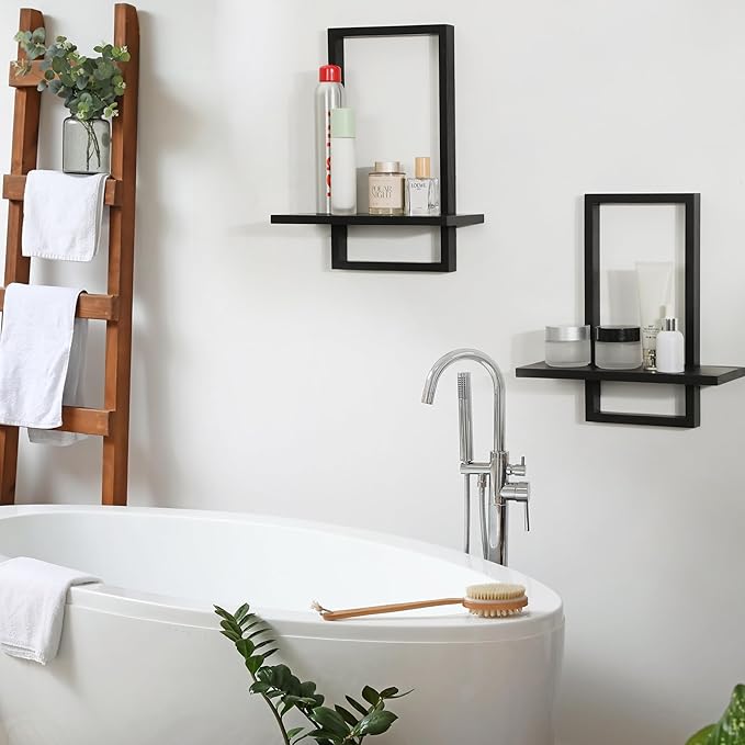 Floating Shelves for Wall,Decorative Wall Shelves Black,Plants Shelf Framed | Square Wall Decor,Art Sconces Artificial Vases Hanging Storage Shelf for Bathroom Living Room Modern Elegant,Wood,L+S