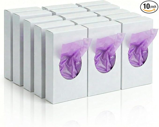Universal Feminine Disposal Bags for Menstrual Care Products- 10 Pack- Purple- 30ct Refill Box- for Disposal of Tampons, Pads, Hygiene Products