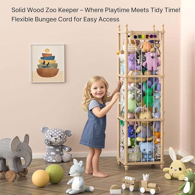 Stuffed Animal Storage, Wood Stuffed Animal Zoo Storage,3D Zoo Plaque Toy Organizer, Extra Large Capacity Plush Toy Cage,Stuffed Animal Holder,Gift for Nursery Playroom Kidroom Decor